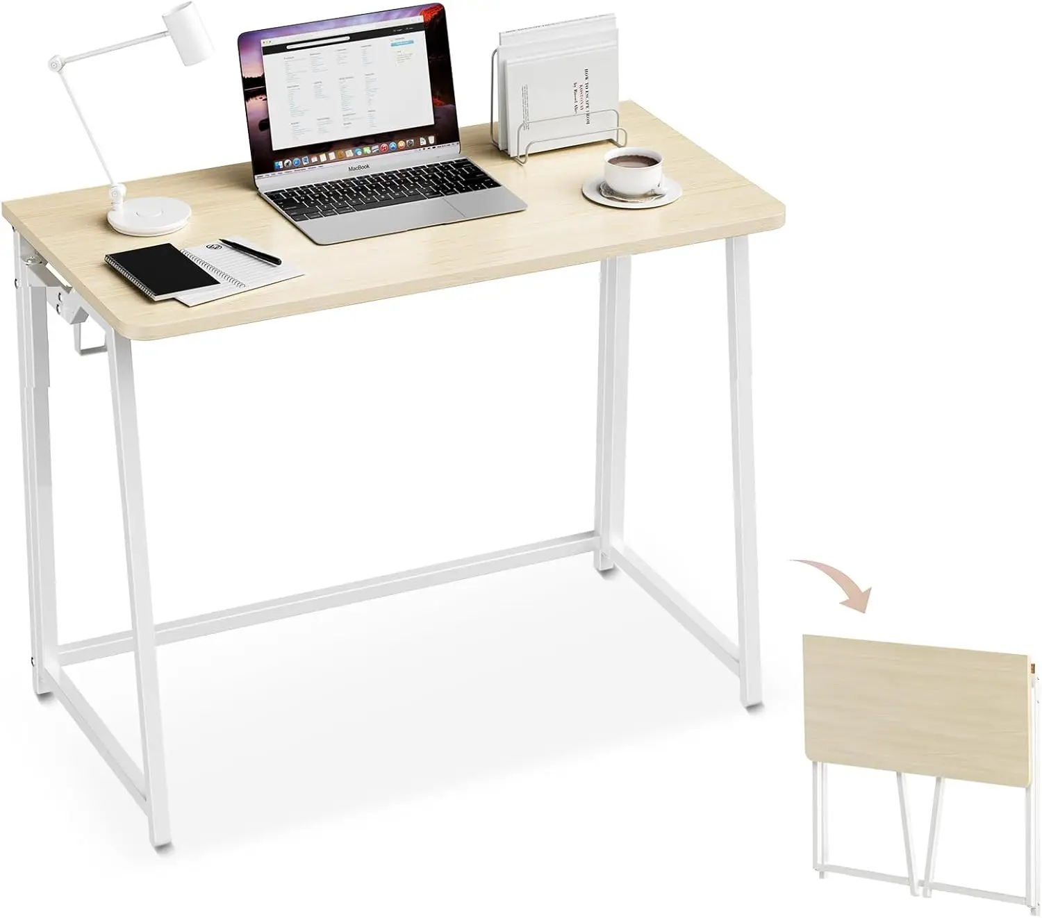 

31.5 Inch Foldable Desk for Small Spaces, Oak Finish Home Office Computer Table with Easy Storage