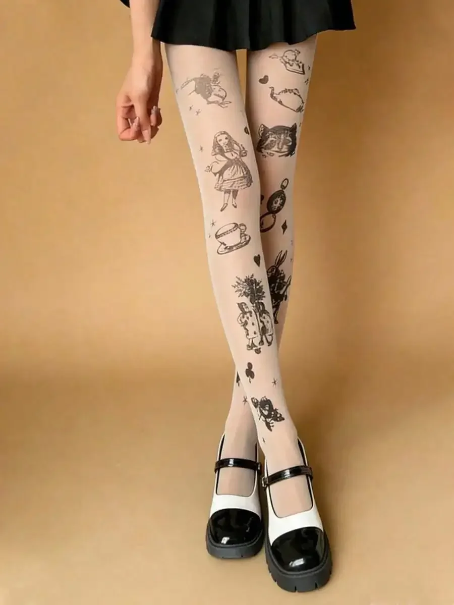 

1 Pair Sheer Stockings With Cute Rabbit Print, & Rabbit Pattern Tights Daily Wear