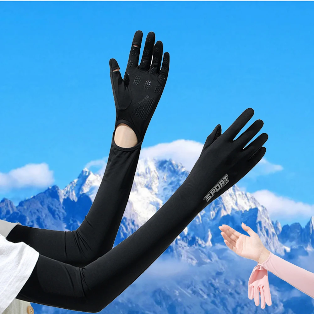 

Five-fingers Breathable Ice Arm Sleeves Long Length Gloves Sports UV Protection Gloves Outdoor Sport Riding Cool Silk Arm Sleeve