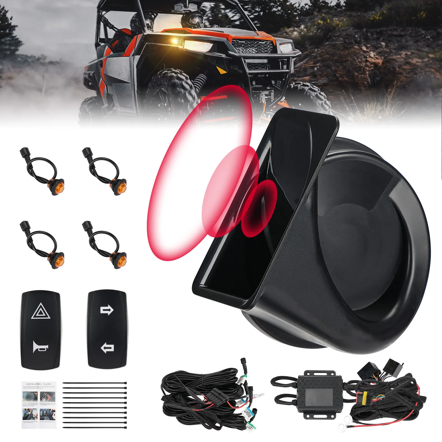 

Universal UTV ATV Turn Signal Kit With Rocker Switch & 110dB Horn Compatible With Polaris RZR PRO XP For Can-Am Maverick X3