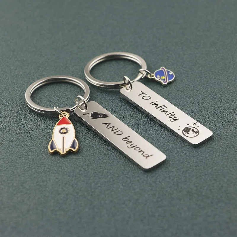 KeyChain Women Rocket Planet Key Chain for Men To Infinity Key Ring and Beyond Keyring Stainless Steel Pendant Cute Lovers Gift