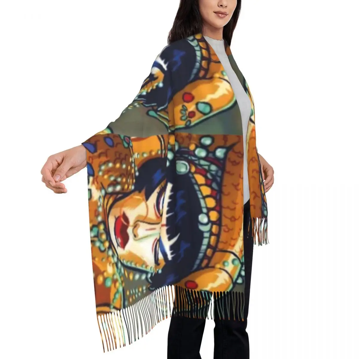 

Jibaro Paint Scarf Love Death Robots Season 3 Outdoor Shawls and Wraps with Tassel Women Popular Scarves Wraps Winter Bufanda