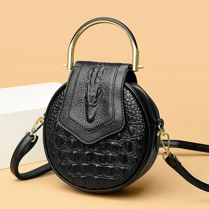 Annmouler Luxury Women Handbag Pu Leather Tote Bag Designer Round Bag Small Size Women Shoulder Bag Alligator Crossbody Bag