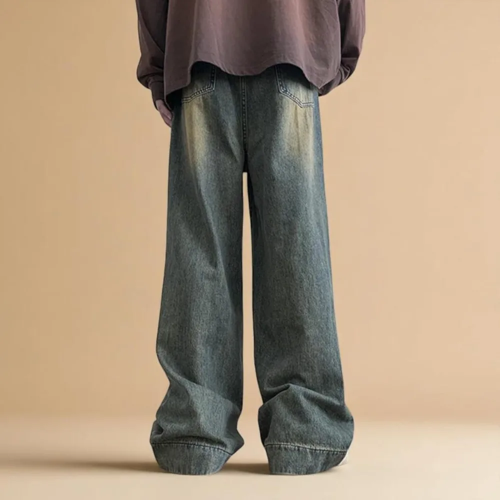 بنطلون جينز أزرق واسع الساق جينز مستقيم للرجال بنطلون كبير الحجم #4