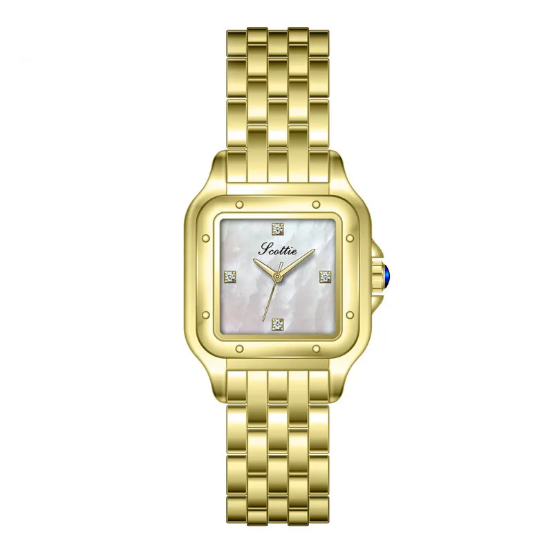 New Square Steel Strip Small Dial Colorful Mother of Pearl Face Rhinestone Women\'s Watch Elegant Business Quartz Watch
