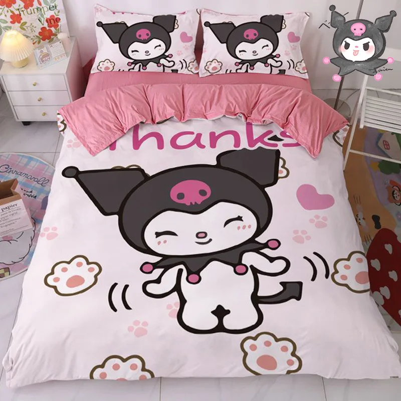 Cute Kuromi Anime Sanrio Four Pieces Set Kawaii Cartoon Student Girl Heart Little Rabbit Single Person Three Piece Bedding Gifts