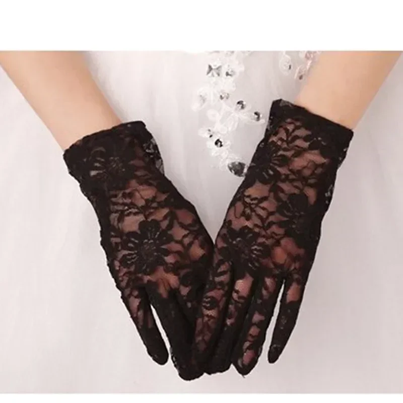 Elegant Lace Short Bridal Inlaid Rhinestone Bowknot Slim Bridal Fingerless Gloves Wedding Gown Accessories