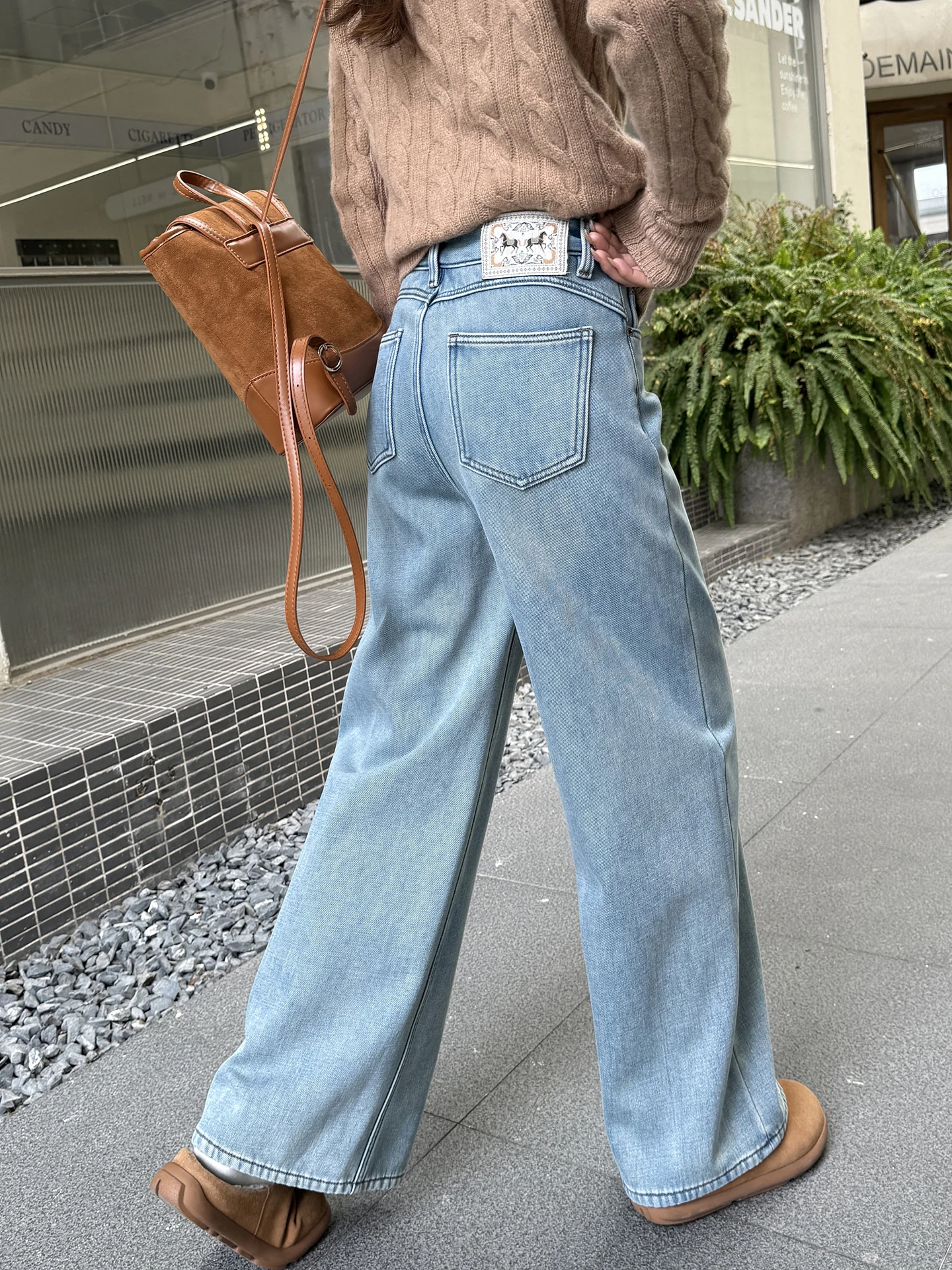 

Утягивающие широкие джинсы, женские зимние новые свободные брюки длиной до пола, брюки с высокой талией, прямой крой, на подкладке