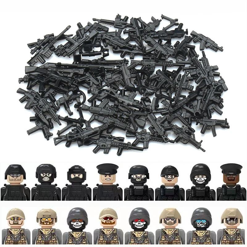 

25/50/100Pcs WW2 Army Military Weapons SWAT Gun Cannon Soldier Army Police Building Blocks Figure Accessories Model Brick Toy