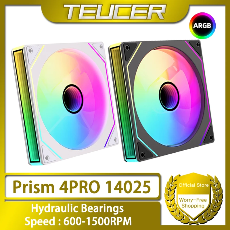 

TEUCER Prism 140 мм Вентилятор для ПК 12 В 4PIN PWM 600-1500 об/мин 5 В 3-контактный ARGB Освещение материнской платы Синхронизация Охлаждение компьютера Вентилятор охлаждения процессора