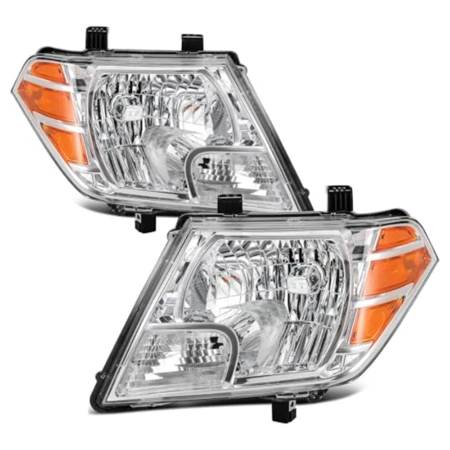 Headlights Assembly Pair for 2009-2019 Nissan Frontier Chrome Housing Amber Reflector Clear Lens Replacement 26060ZL40A 26010ZL