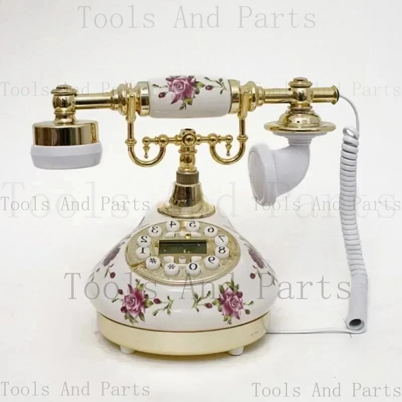 

B-M Wired Home Electroplating Blue Screen Retro Telephone Rural Ceramic Antique Decoration Desktop Crafts