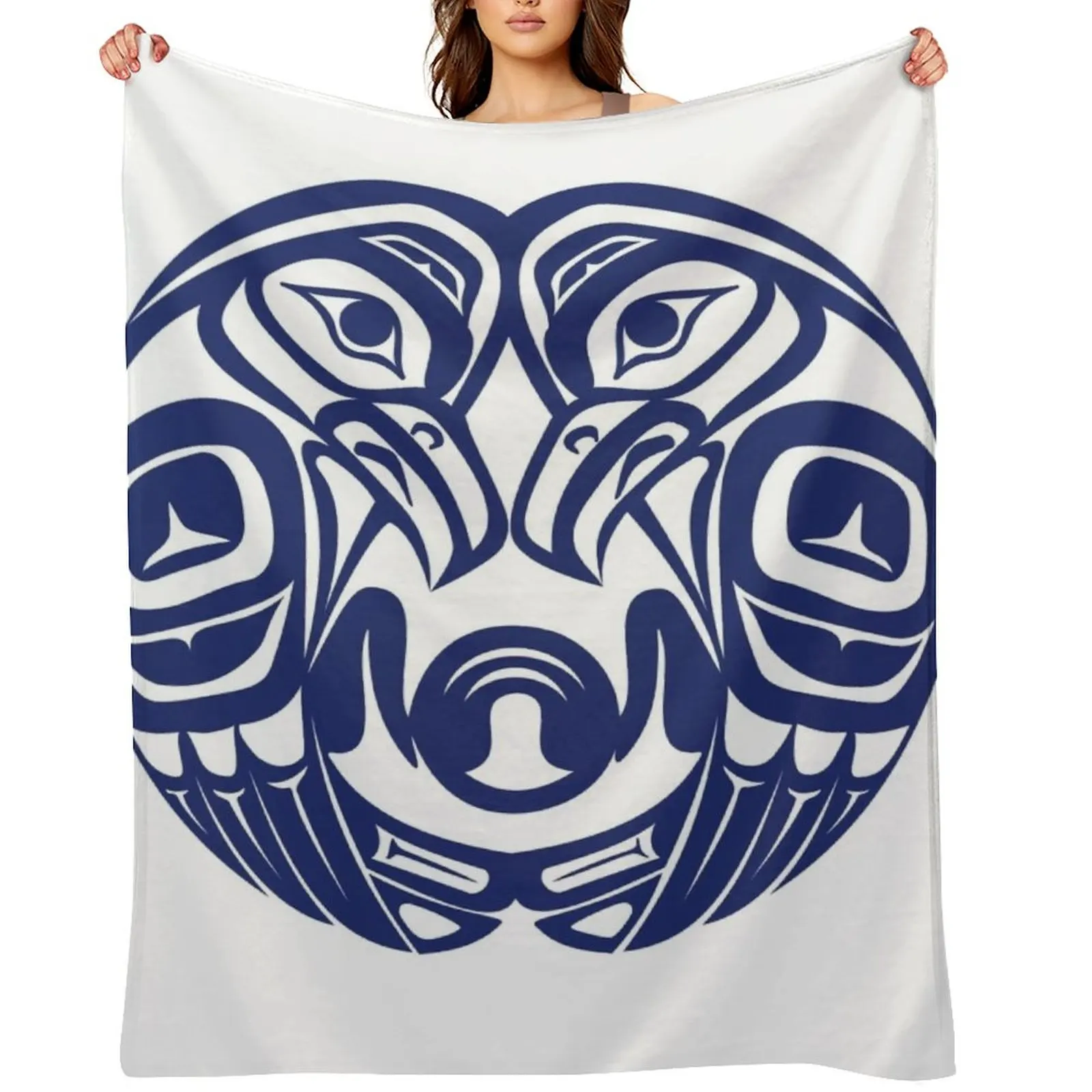

Double raven circle pacific northwest formline salish haida eagle moon Throw Blanket Shaggy Sofa Quilt Plush Blankets