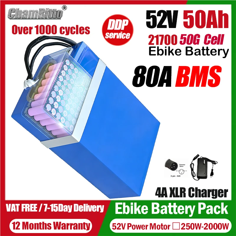 

Электровелосипед 52В 2000Вт, аккумулятор Chamrider 52В 20Ач 25Ач 30Ач 35Ач 40Ач 50Ач, литиевая батарея для электротранспорта 1500Вт 1000Вт 750Вт