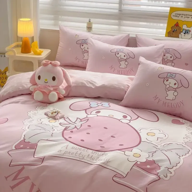 

Ins Cinnamoroll Hello Kitty Anime Kawaii Sanrio Cotton Bed 3 4 Piece Set Cute Cartoon Kuromi My Melody Quilt Cover Set Gifts