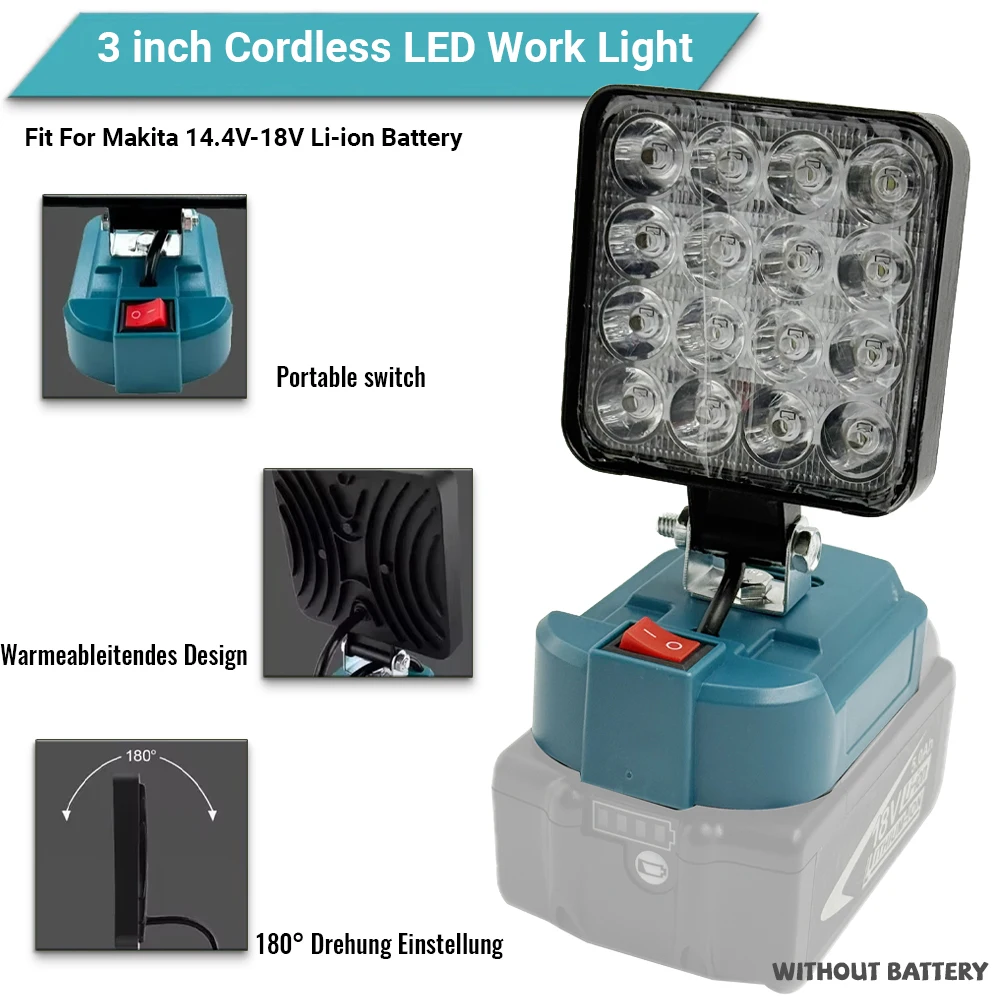 

﻿ Ручная мини-лампа для кемпинга, светодиодный рабочий фонарь, портативный аварийный прожектор для Makita, 14,4 В, 18 В, литий-ионный аккумулятор