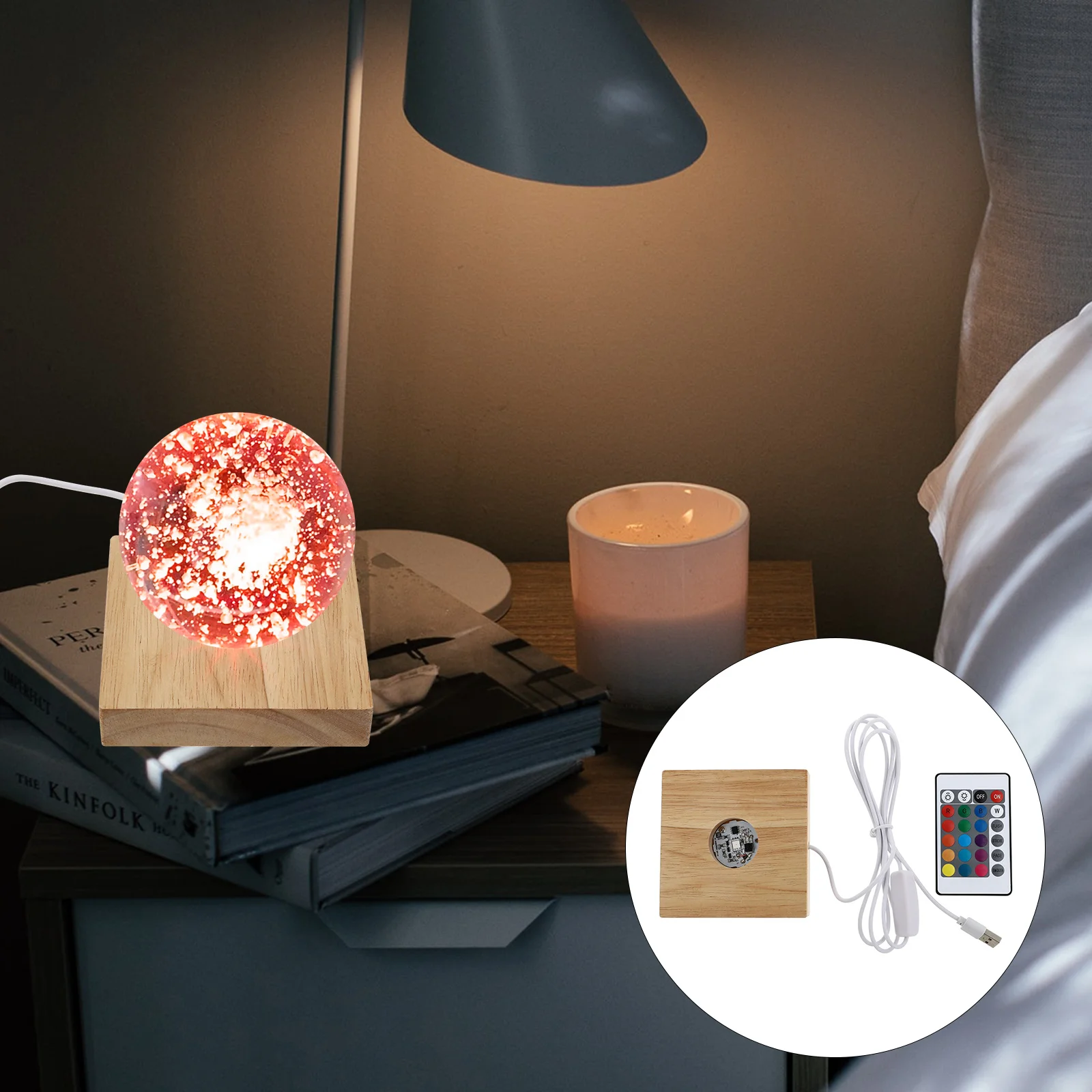 

1set 1Set Wooden Ball Base Led Lighting Led Display Stand Stand For Glass Art Vase Home Decor Night Light Display Accessory