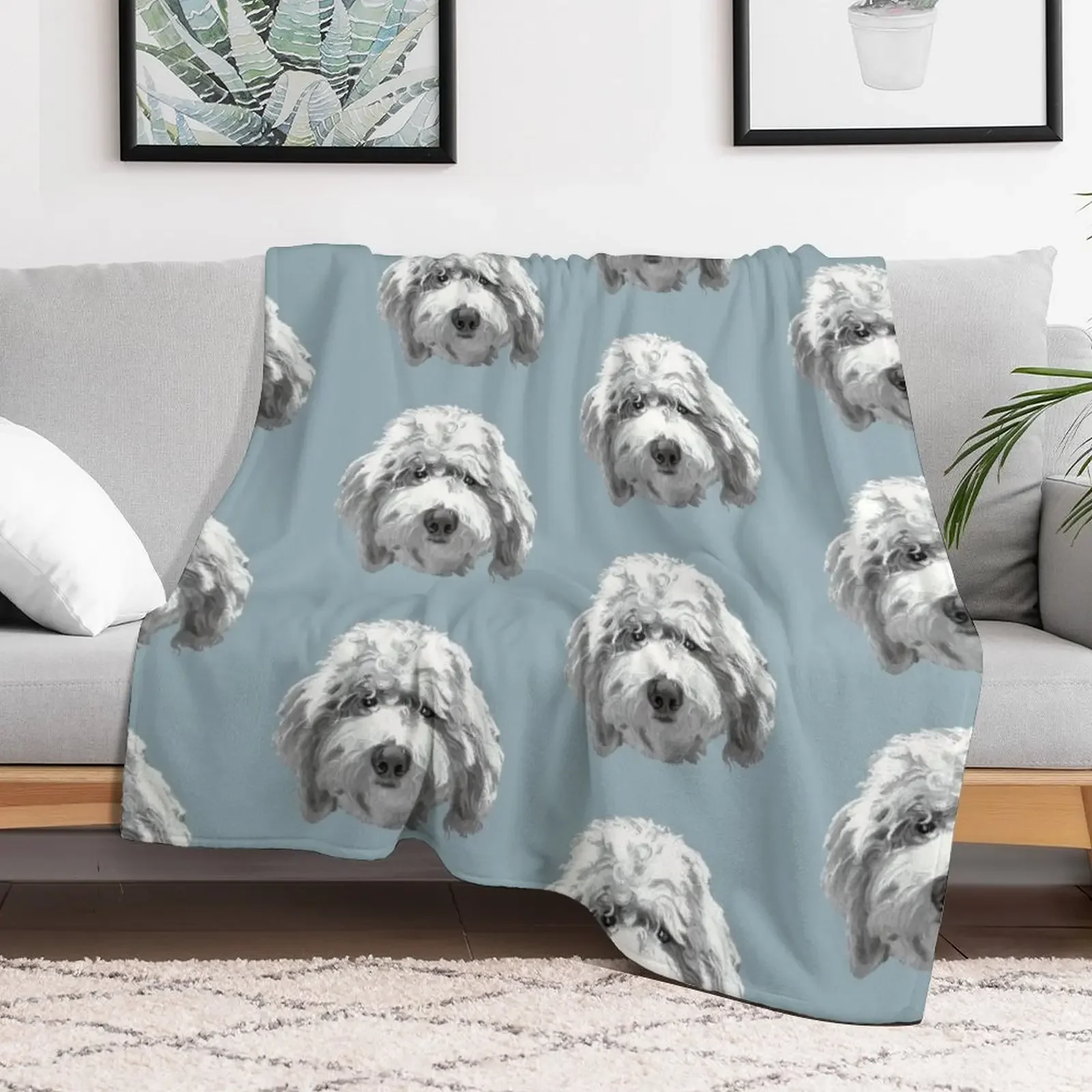 New Lucky Labradoodle Face ~ Black and white Throw Blanket funny gift Hairys Blankets