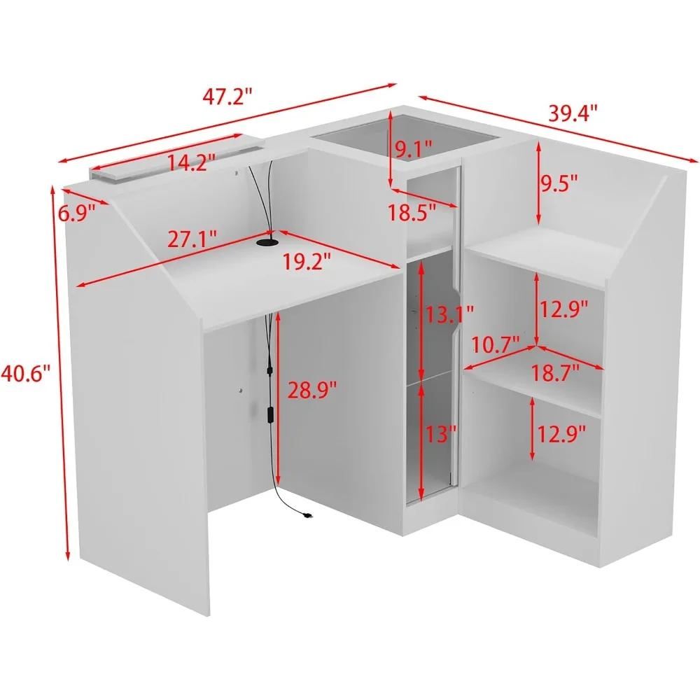 مكتب استقبال مع عداد، ضوء LED ملون، أرفف زجاجية أمامية ومفتوحة، عداد بيع بالتجزئة مع رف زجاجي قابل للتعديل #2