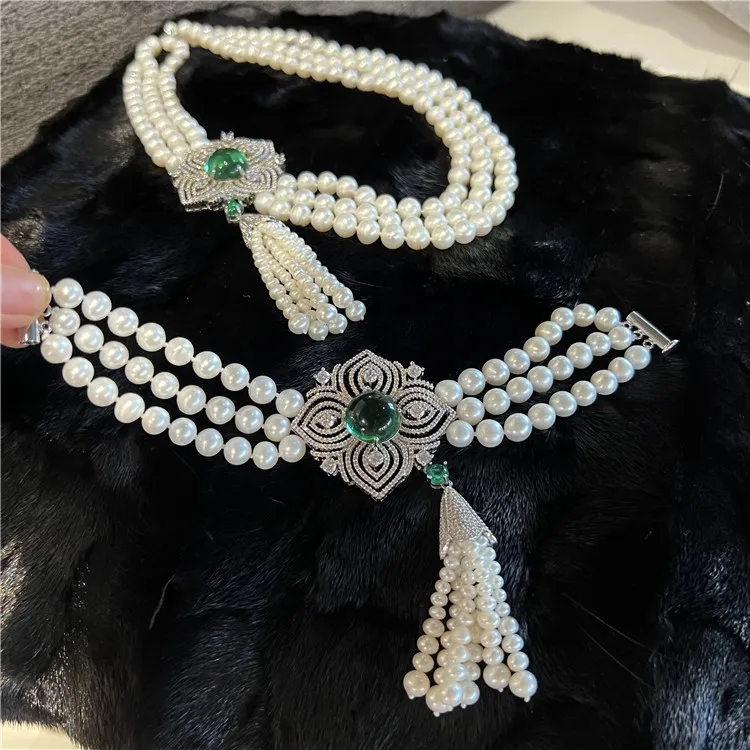 3 Strands Natural Cultured Freshwater Near Round Pearl Flower CZ Necklace Bracelet Sets