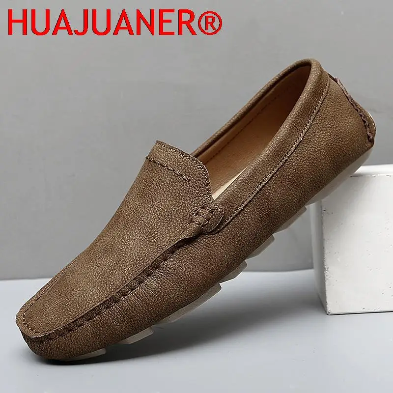 Fashion Men Leather Loafers Comfy Casual Suede Shoes Men Fashion Minimalist Man Shoes Breathable Lightweight Driving Male Flats