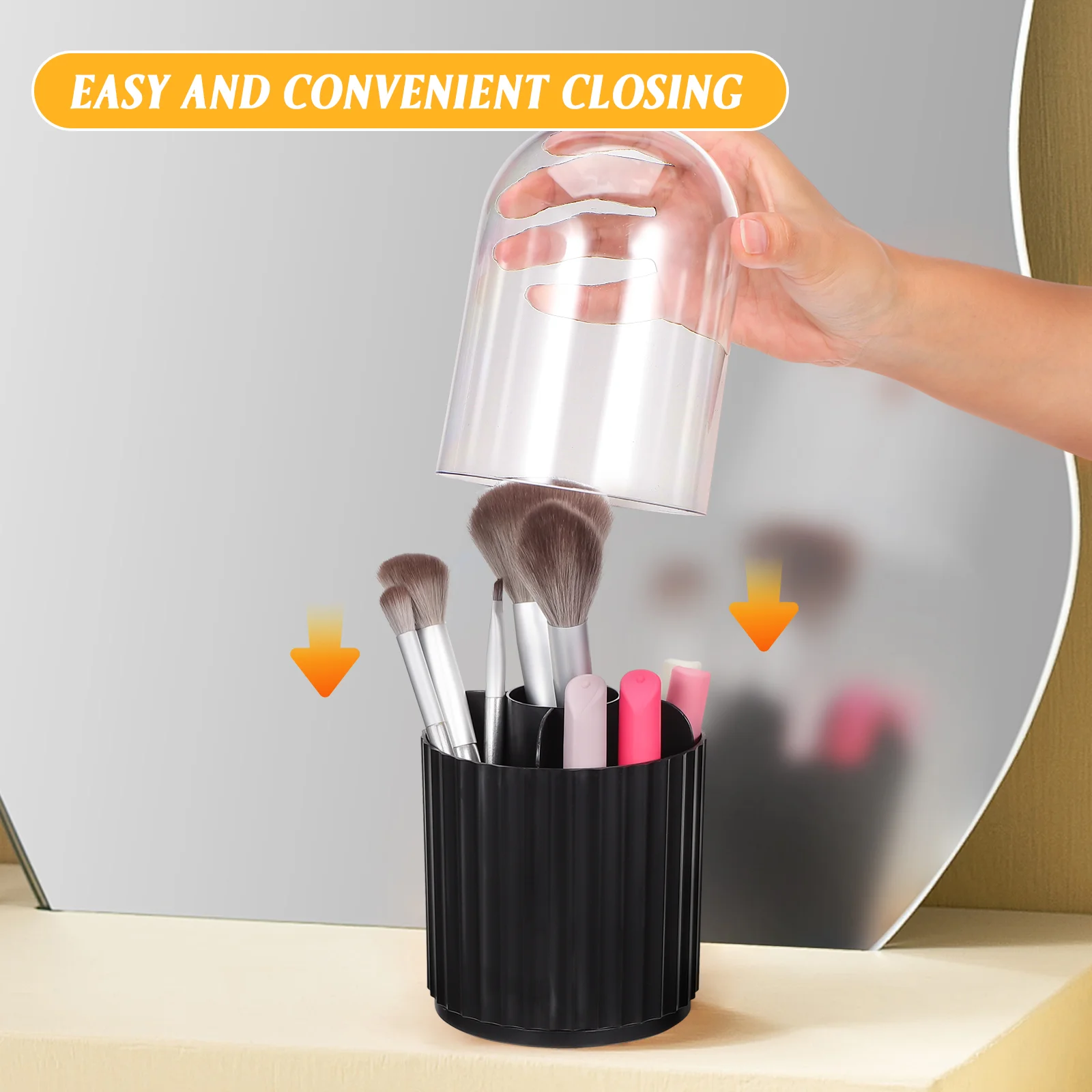 Makeup Brush Storage Box Rotating Pen Holder for Desk Organizer Vanity Tables Plastic with Lid Nail Dressers