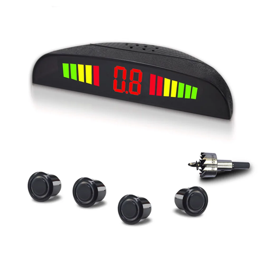 Car 4 Parking Sensor Kit Rear Backup Radar Parktronic System Reverse Assist Distance Detection Vehicle Buzzer Voice Alarm