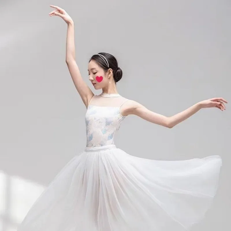 Body da balletto da donna Per adulti senza maniche stampato Ginnastica Abiti da allenamento Body Abbigliamento da ballo Abiti da palcoscenico senza schienale femminili