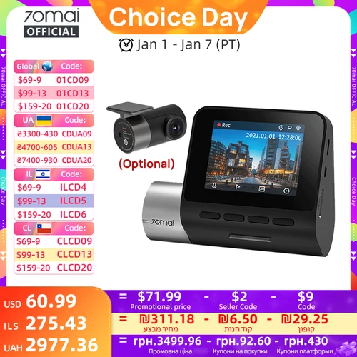 70mai Dash Cam Pro Plus A500S 1944P ADAS GPS cámara 70mai cámara frontal A500S 140FOV coche DVR 24H soporte de estacionamiento cámara Interior trasera