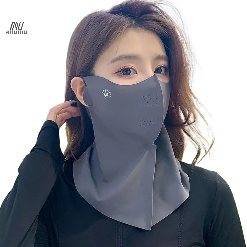 Women Summer UV Protection Neck Scarf Ice Silk Face Mask Cover Outdoor Wrap Cover Sports Cycling Sun Proof Sunscreen Dustproof