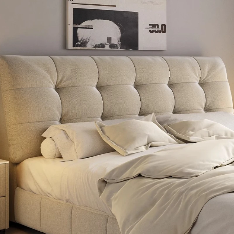 Cream Wind  Fabric Bed Detachable Double Bed Nordic Floor Bed Master Bedroom Milk Tea Color Edge Style cama furniture home