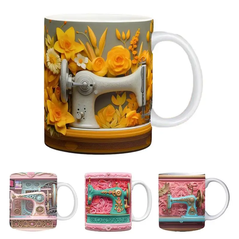 3D Sewing Mug Sewing Machine Themed Mug 3DFunny Unique Microwave Safe Coffee Mug For Quilters Moms Sisters Grandmothers Aunts