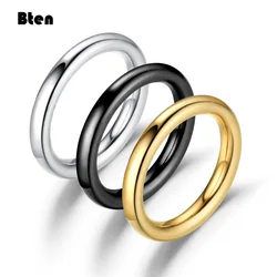 Bten 3mm Thin Rings Female Jewelry Man Black Silver Color Gold Color Stainless Steel Elegant Party Tail Smooth Ring for Women
