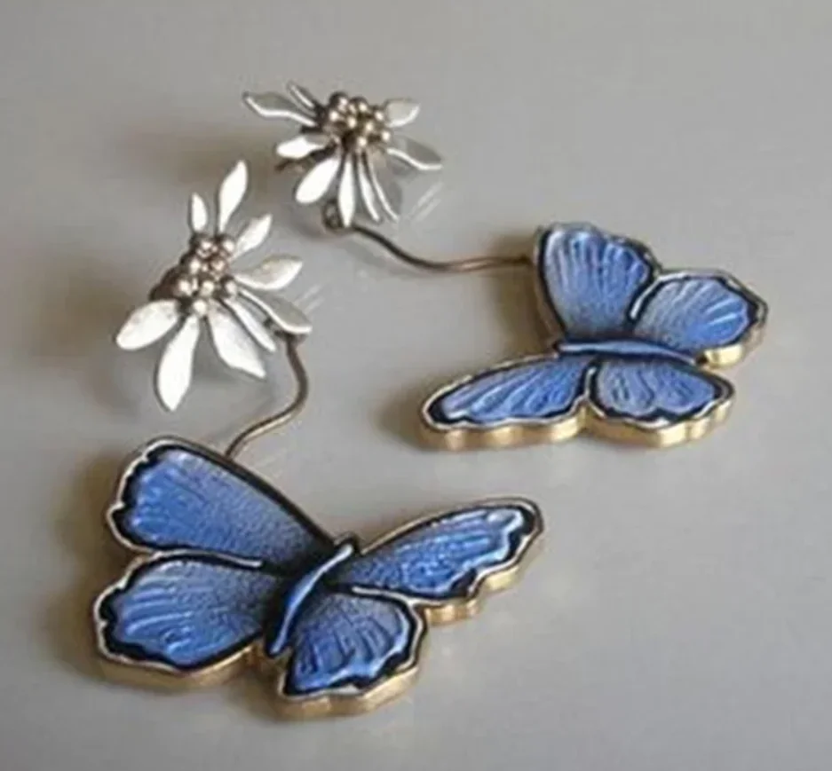 Exquisite Blue Color Butterfly White Color Flower Dangle Earrings For Women Personal Party Birthday Fashion Custom Jewelry