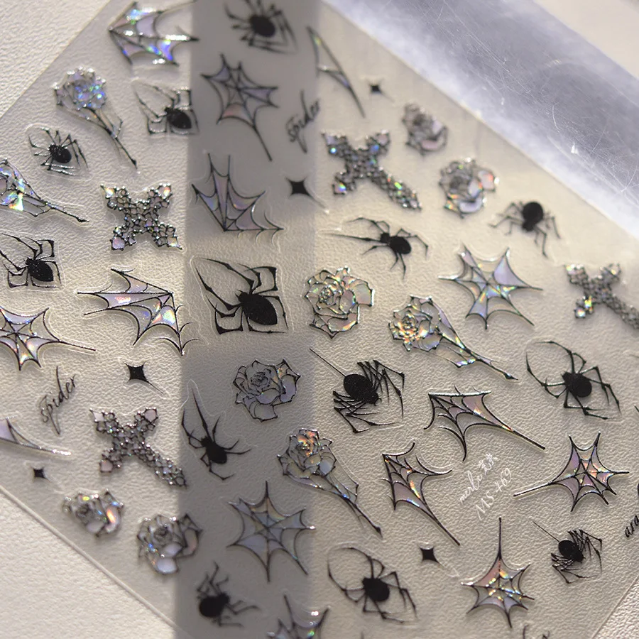 1 Pc 5D Shell Light Nail Art Stickers High Quality Three-dimensional Exquisite Embossed Black Colorful Spider Retro Nail Sticker