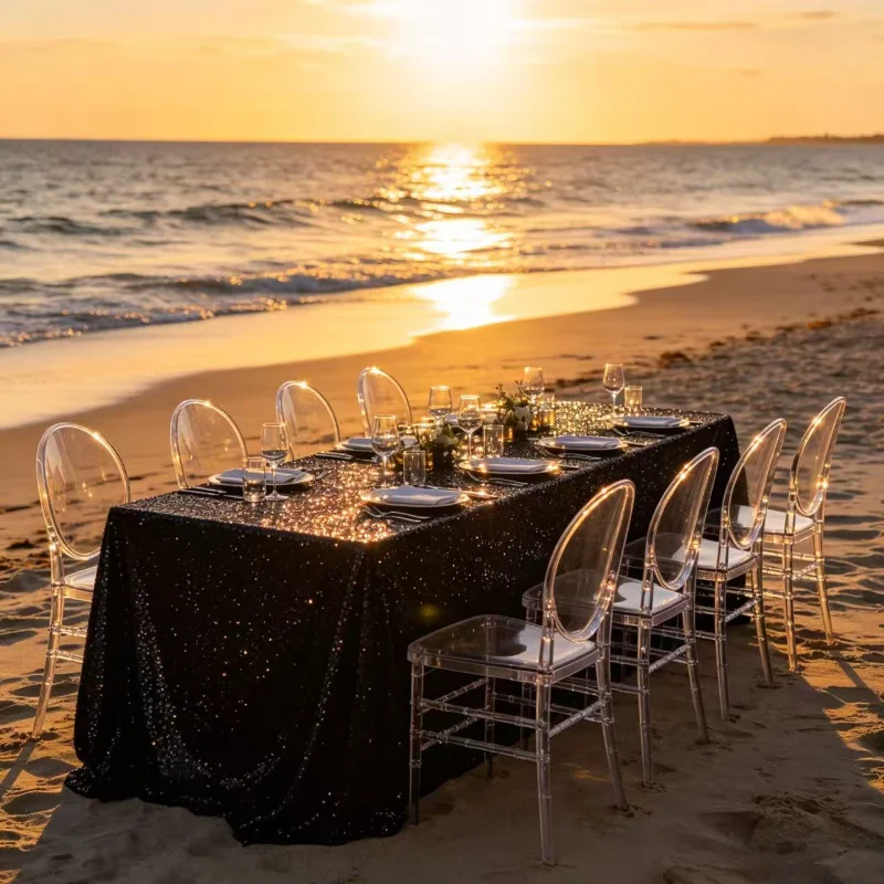 Black Glitter Sequin Round Tablecloth Sparkly Cover 60/72 Inch for Wedding Reception Birthday Holiday Banquet Party Home Decor