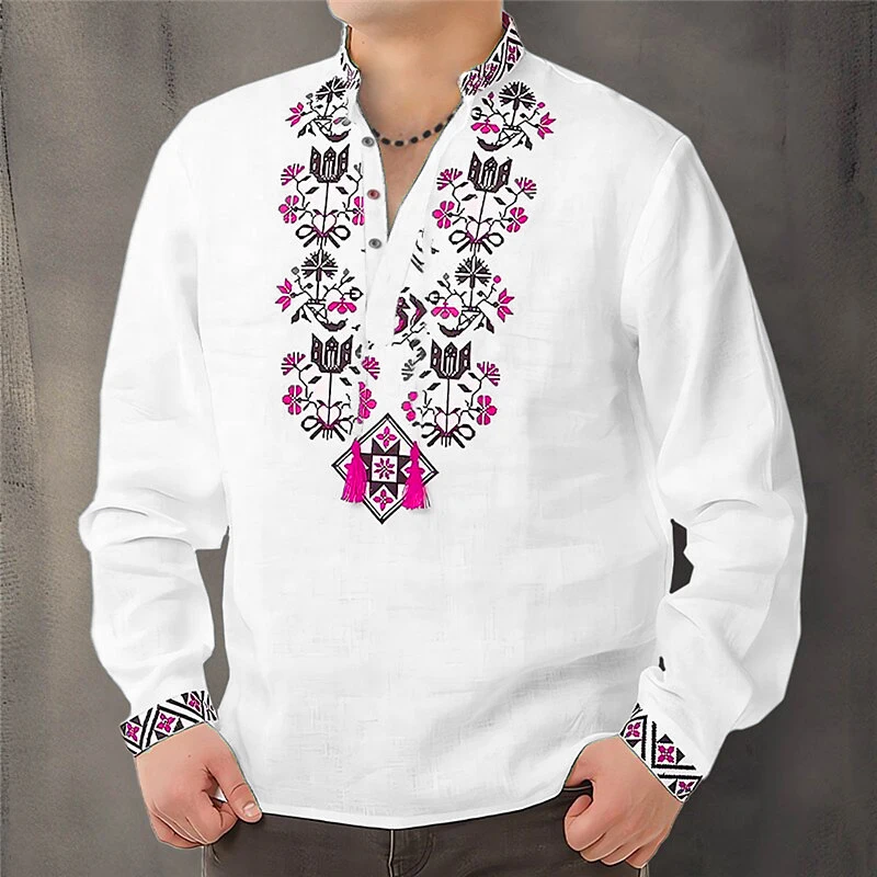 Cardigan Button men's Shirt Casual Simple Comfortable Soft Material New Floral HD Pattern Personality Cardigan Shirt Long Sleeve