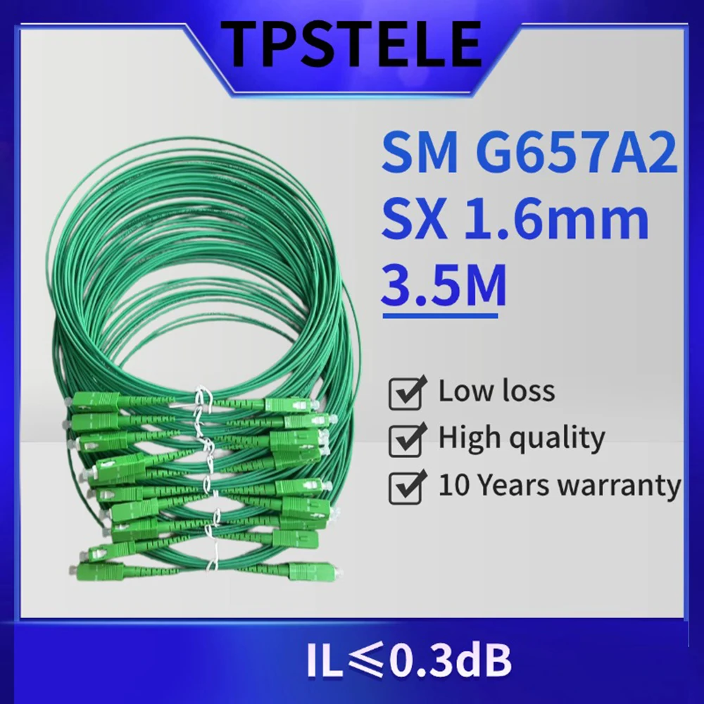 IL≤0.3dB SC APC Fiber Optic Patch Cord Single Mode G657A2 Simplex 1.6mm 3.5 Meter LSZH Green 10 Years Warranty