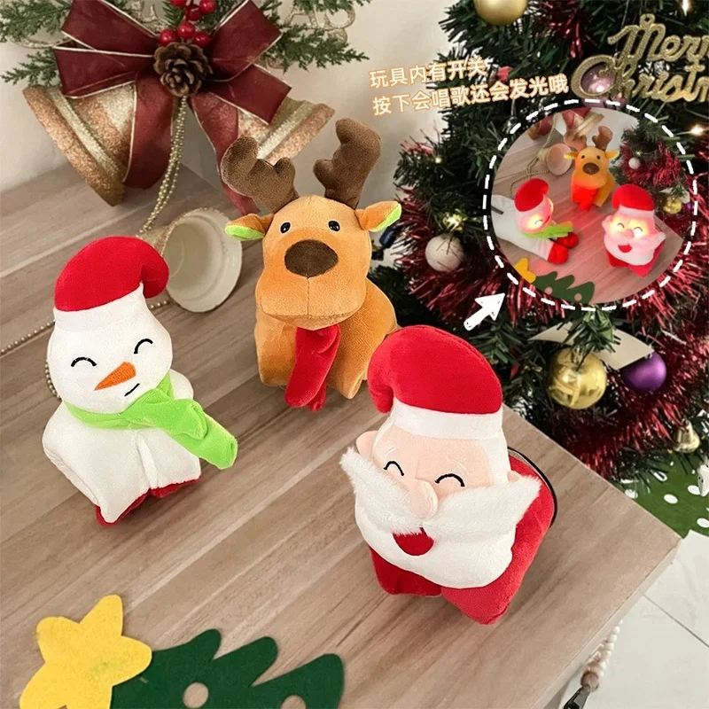 Bracciale con zampa di Babbo Natale indossabile, bambola da polso con renna di alce in peluche per bomboniere di Natale, regalo di Natale per bambini