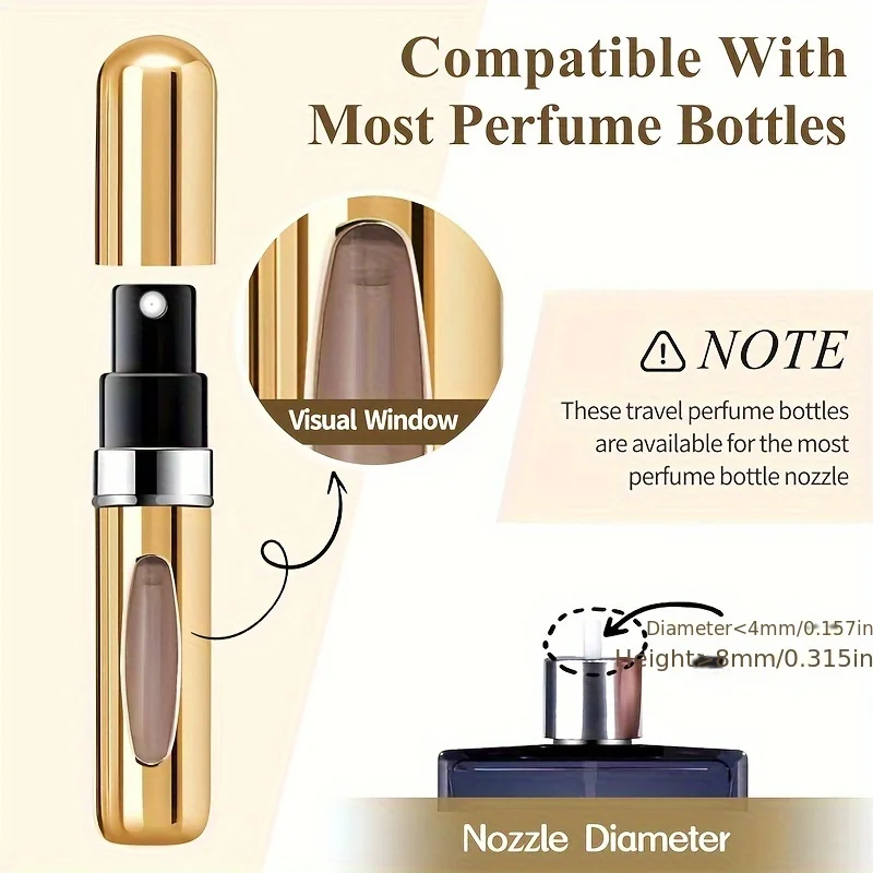 رذاذ عطر صغير قابل لإعادة الملء من الألومنيوم، رذاذ عطر للسفر 5 مل، موزع عطر محمول، علبة عطر قابلة لإعادة الملء
