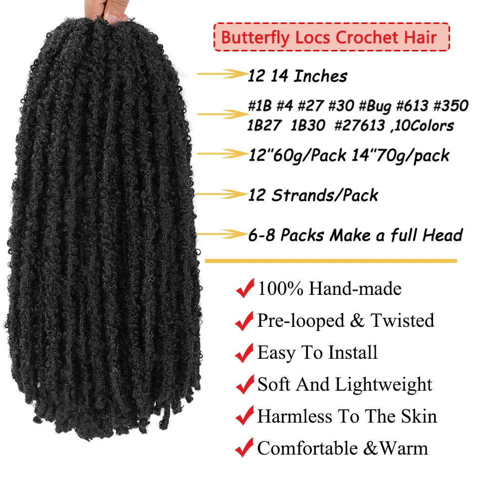 12 14 Inch Butterfly Locks Crochet Hair Pre-looped Bob Distressed Soft Locs Crochet Hair Short Synthetic Goddess Crochet Braids