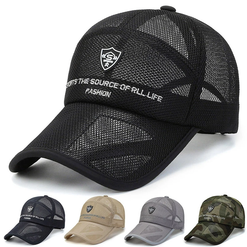 Trucker Hat Solid Baseball Cap Men Mesh Breathable Caps Label Stick Snapback Sunhat Summer Outdoor Sport Golf Baseball Hat