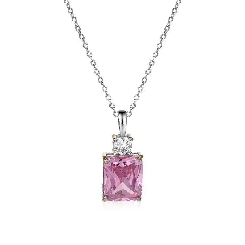 Hot Selling Pink Yellow High Carbon Diamond Necklace Women\'s Square Ice Flower Perfume Bottle Pendant Fashionable and Luxurious