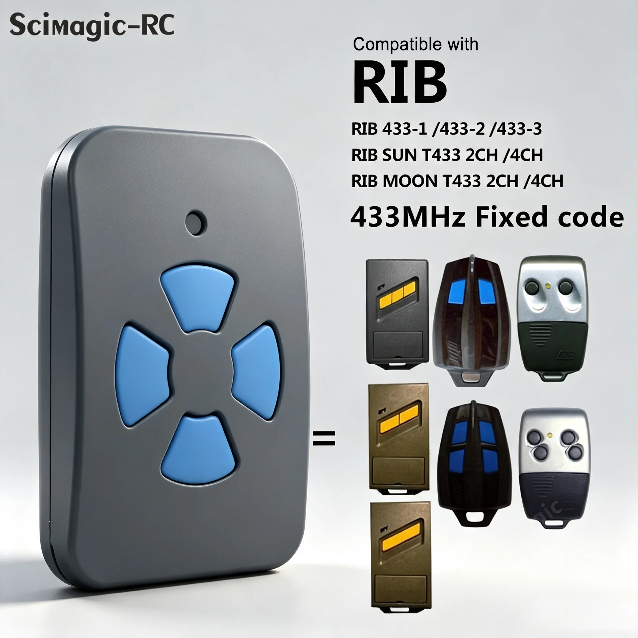 Garagentor-Fernbedienung Toröffner-Kloner Kompatibel mit RIB SUN T433-2CH RIB SUN T433-4CH Festcode 433,92MHz