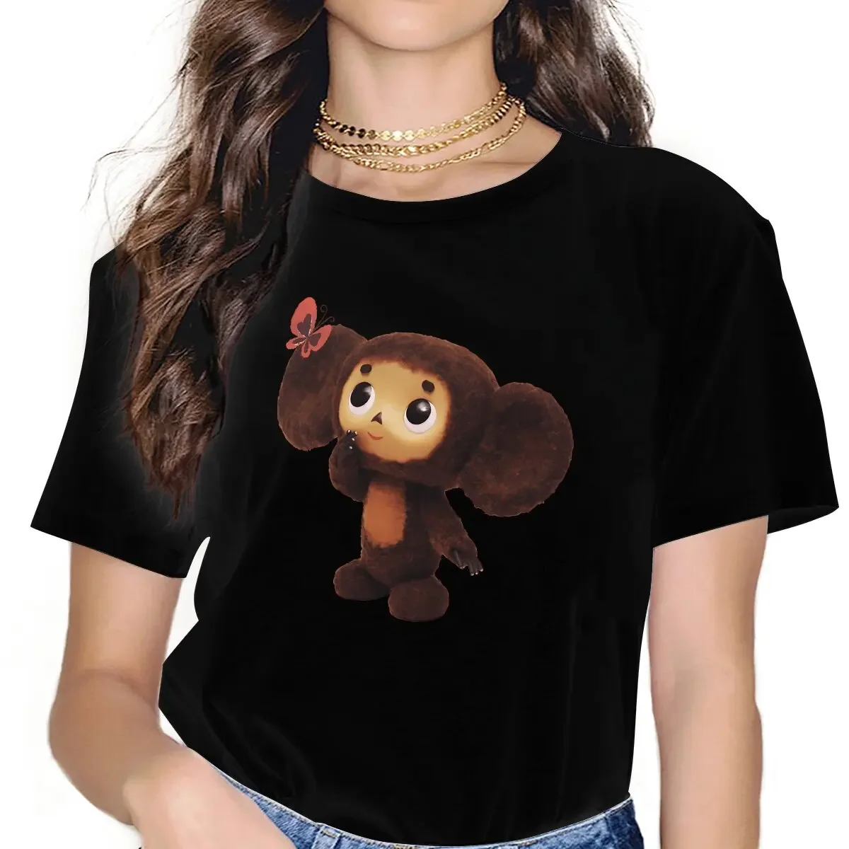 Frauen Vintage Sommer Streetwear Faser Harajuku T Shirt Cheburashka Nette Sowjetischen Russischen Cartoon Schmetterling T-shirt Grafik Casual