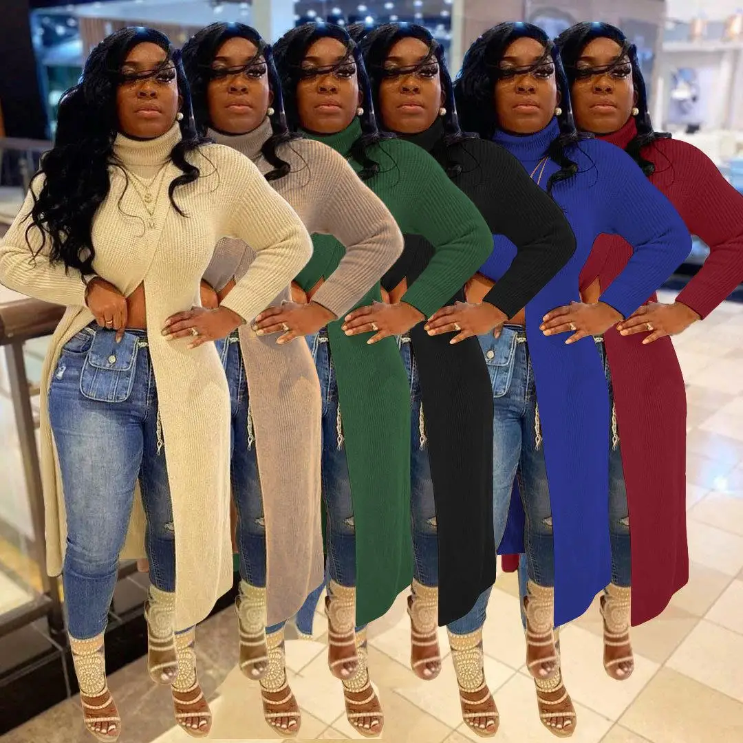 

Women's Long Sve Pullover Split Sweater Dr Faion Set Commute Sle Winter Collection Pure Color Tee Piece Suit