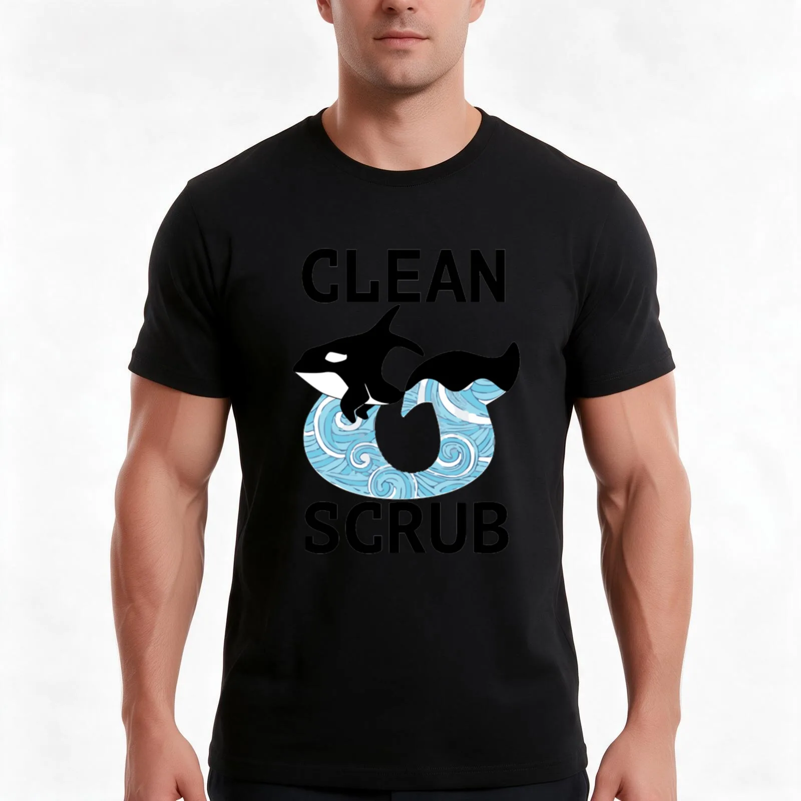 Clean and Scrub of the C and S Union Killer Whale T-Shirt, Summer Casual Cotton Tee, Oversized Streetwear Tops, Unisex Men Women