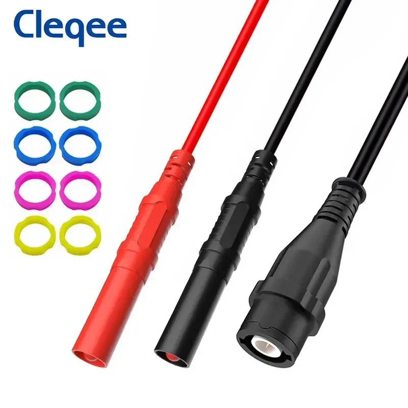 Cleqee P1206 bezpieczna wtyczka męska BNC na podwójne wtyki bananowe 4mm w osłonie RG58 kabel koncentryczny oscyloskop przewód pomiarowy 120CM