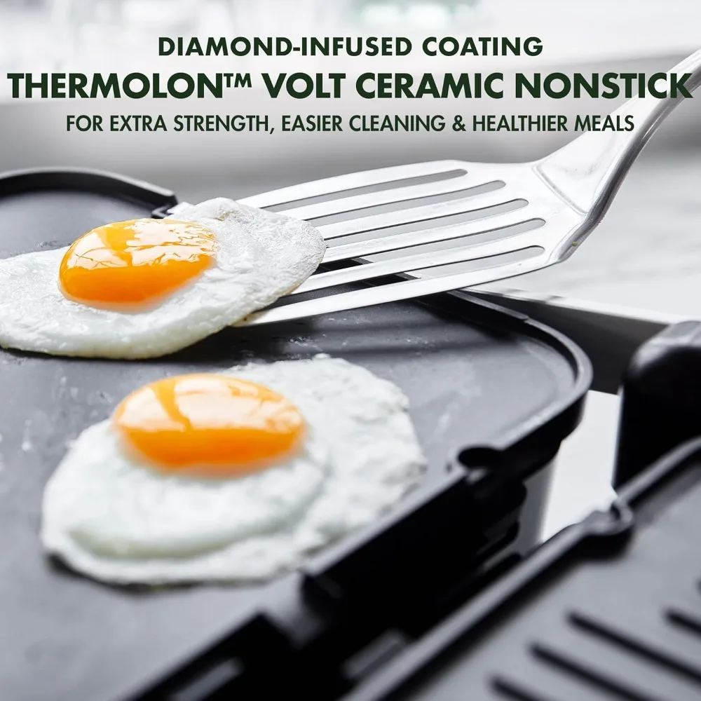 Grelha elétrica interna de contato 6 em 1 de aço inoxidável e grelha, antiaderente de cerâmica saudável, placas reversíveis para máquina de lavar louça, sem PFAS