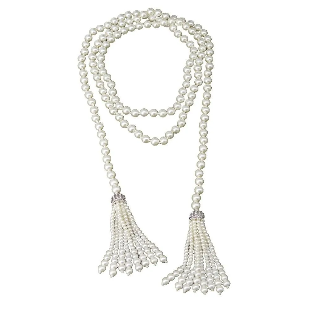 

Fashion Exaggerate Pearl Beaded Necklace Tassel Charm Sweater Chain Neck Jewelry Accessories Waistband Gifts